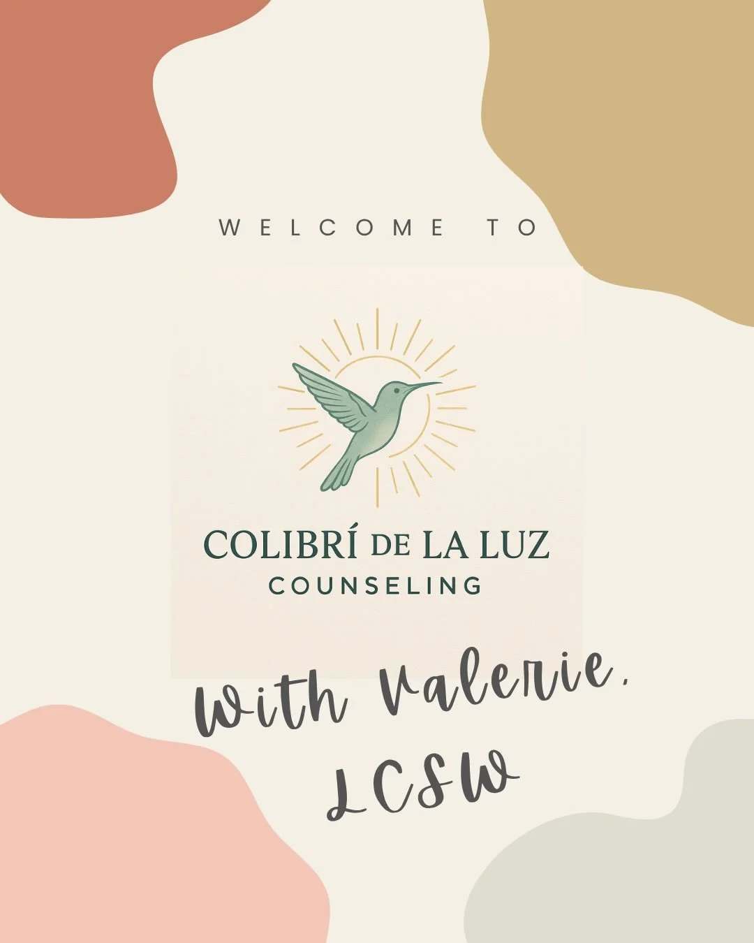 ✨ Welcome to Colibr&iacute; de la Luz Counseling ! 

Hi everyone! I&rsquo;m Valerie, a Licensed Clinical Social Worker (LCSW) and the Founder/Owner of this practice. 

Colibr&iacute; de la Luz was created to be a safe, warm, and guiding space for you
