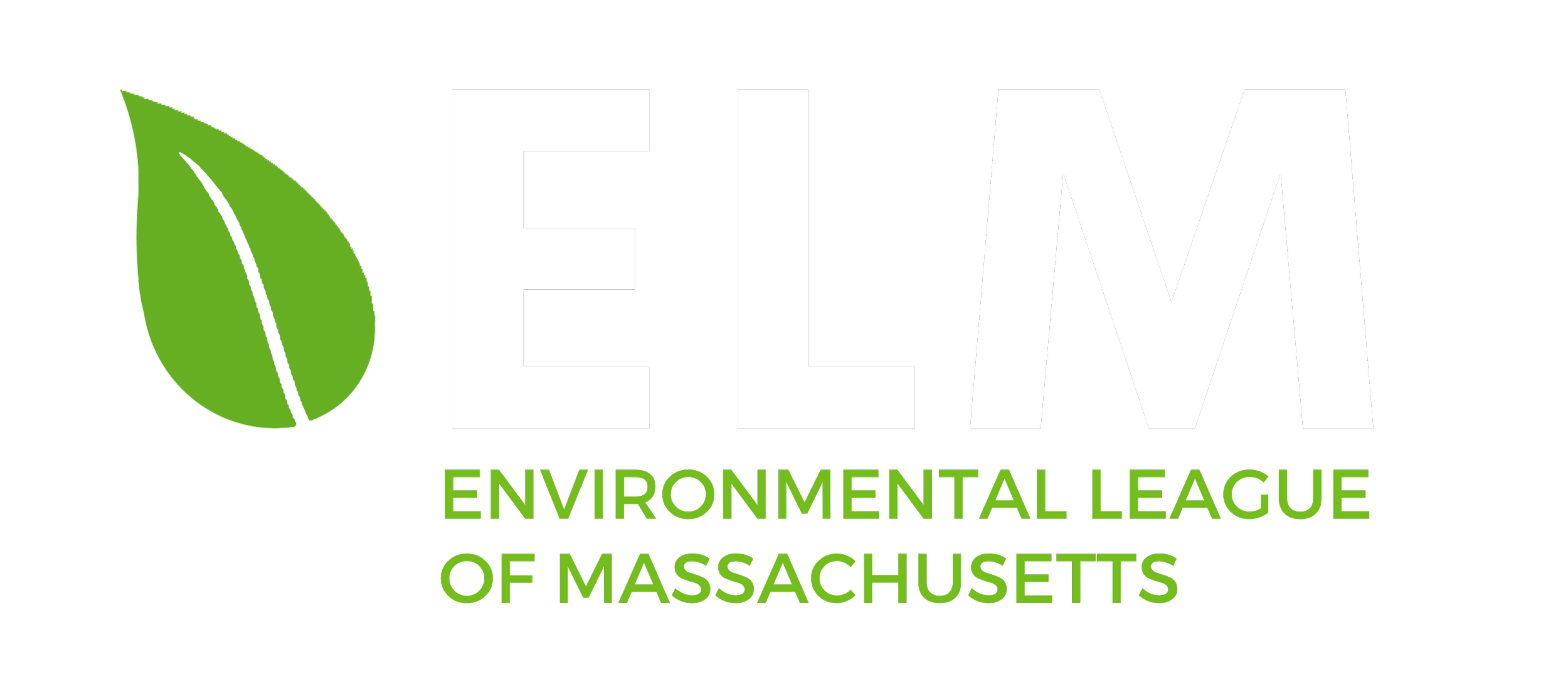 Logo for the Environmental League of Massachusetts featuring a green leaf and the text 'ELM' and 'Environmental League of Massachusetts'.