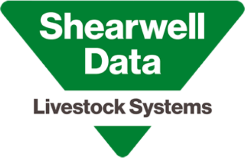 Logo of Shearwell Data Livestock Systems with green and white design.