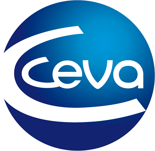 Ceva logo with white text inside a blue and white circular background.