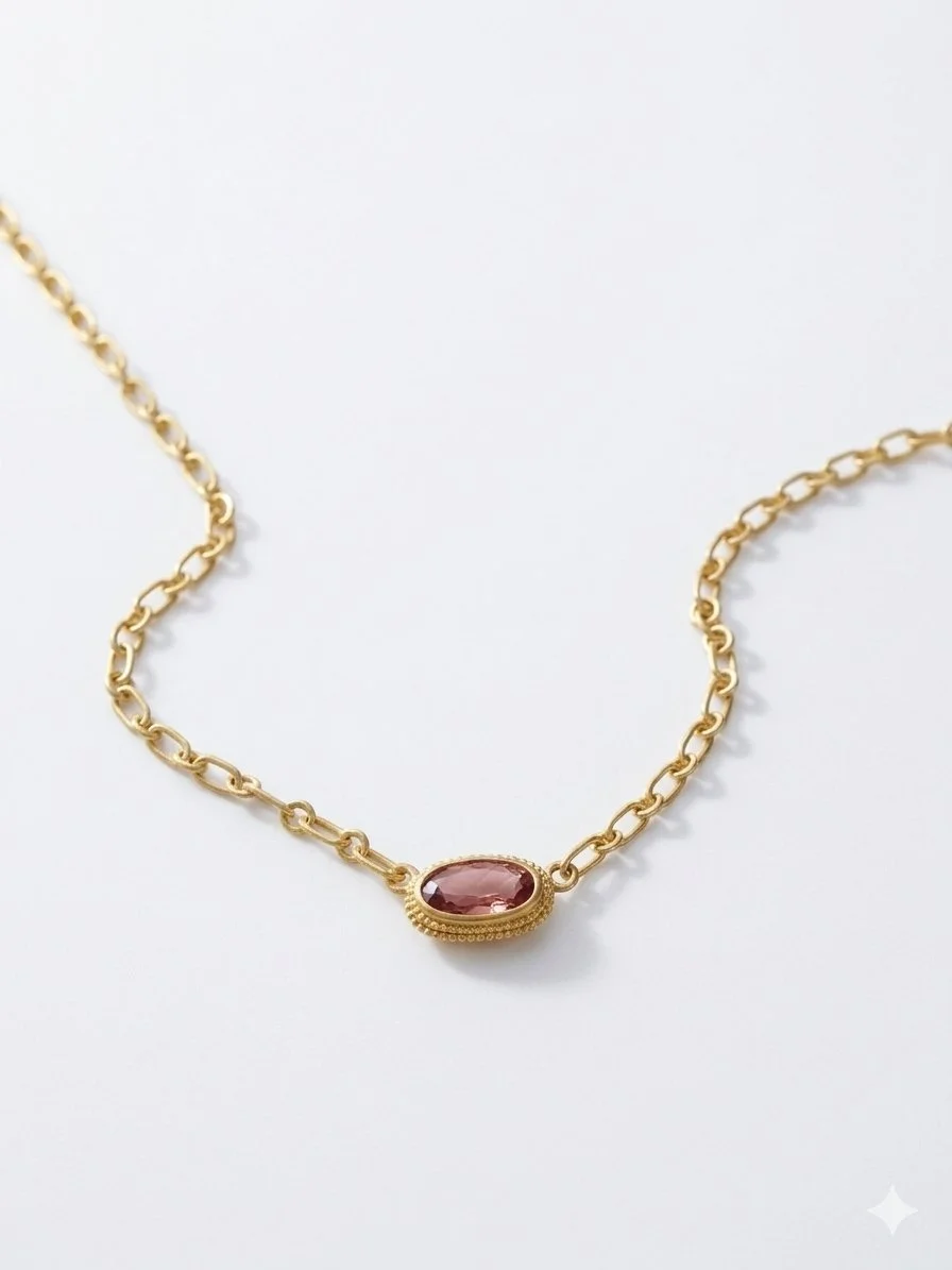 22k Yellow Gold and Pink Tourmaline Necklace