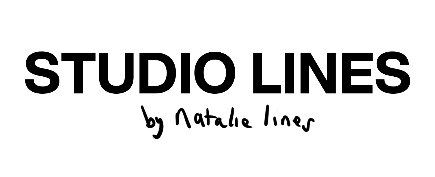 Logo for 'Studio Lines by Natalie Liners' with stylized text and a clean, modern design.