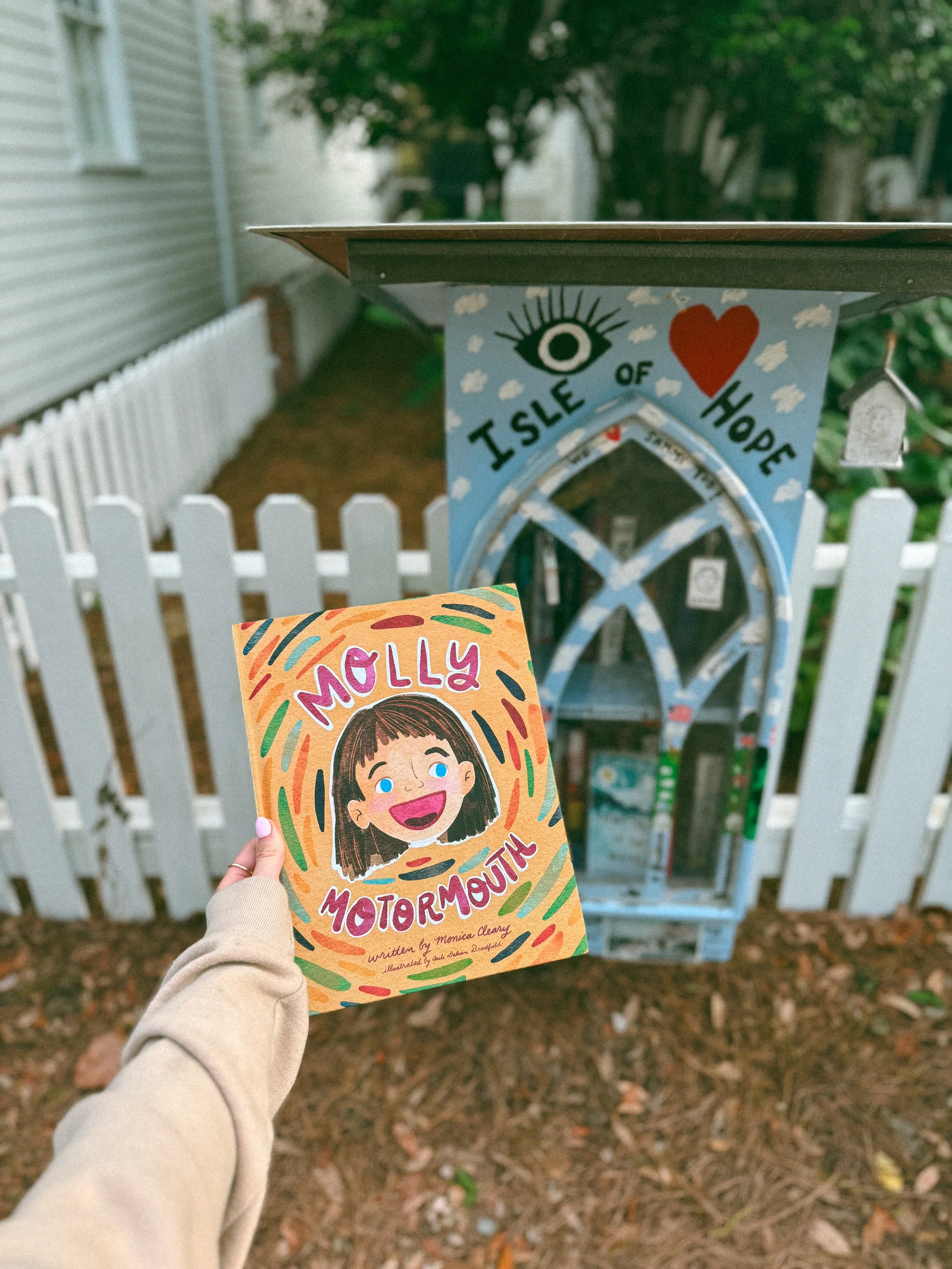 Hey, Isle of Hope! Molly MotorMouth just dropped in the little free library by the playground. Go check her out! ☀️