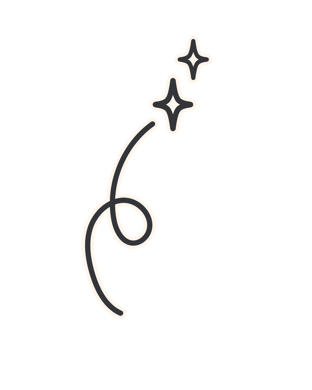 A minimalistic line drawing of a jumping rope with two sparkles above it.