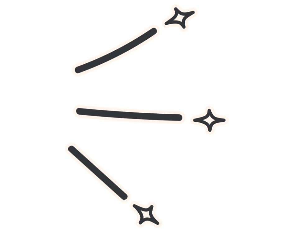 Illustration of a magic wand with stars and glowing lines.