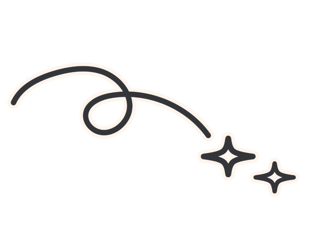 White outline of a magic wand with sparkles