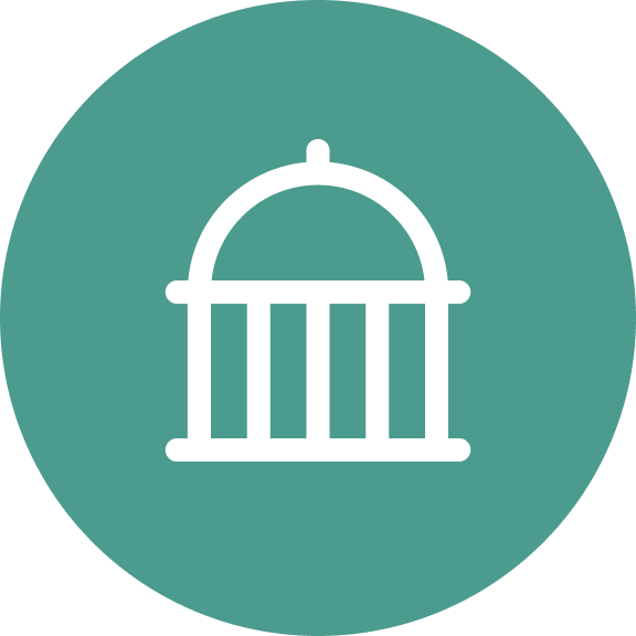 Icon of a birdcage on a teal circular background