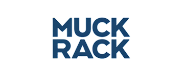 Logo with the words 'Muck Rack' in blue and black