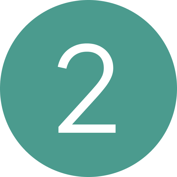 White number 2 centered on a solid teal-green circle background.