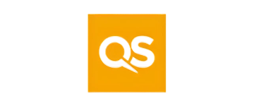Abstract graphic with yellow and black background, featuring stylized yellow letters "QS" on an orange square.