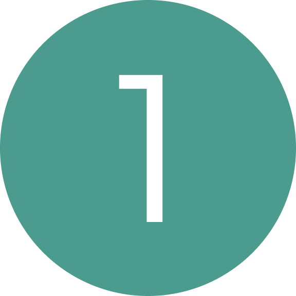 White number 1 centered on a solid teal-green circle background.