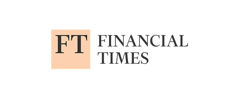Logo of the Financial Times with a black background, featuring a beige square with black letters 'FT' and the text 'Financial Times' beside it.