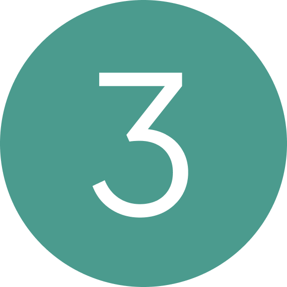 White number 3 centered on a solid teal-green circle background.