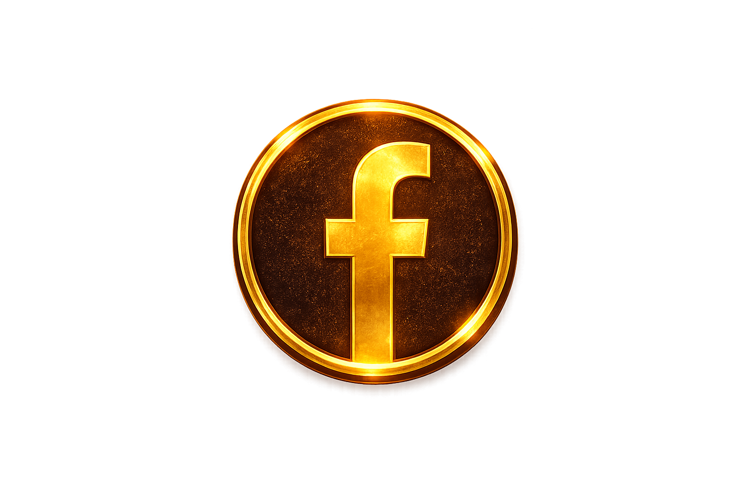A glowing, golden Facebook logo with a fiery background.