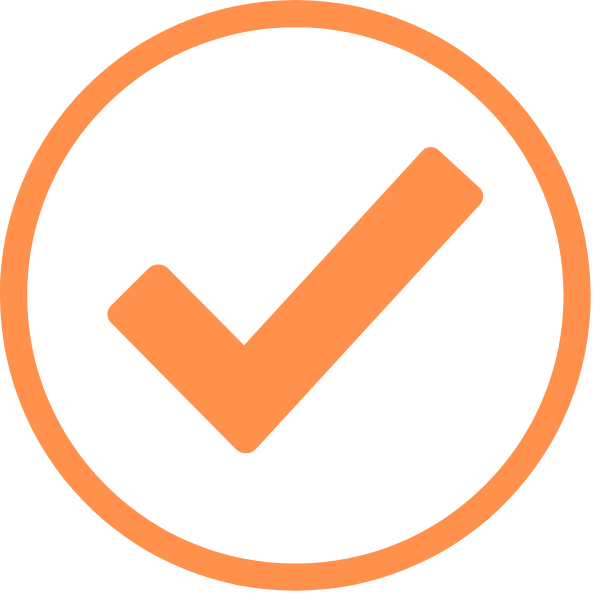 Orange check mark inside a circle on a black background.