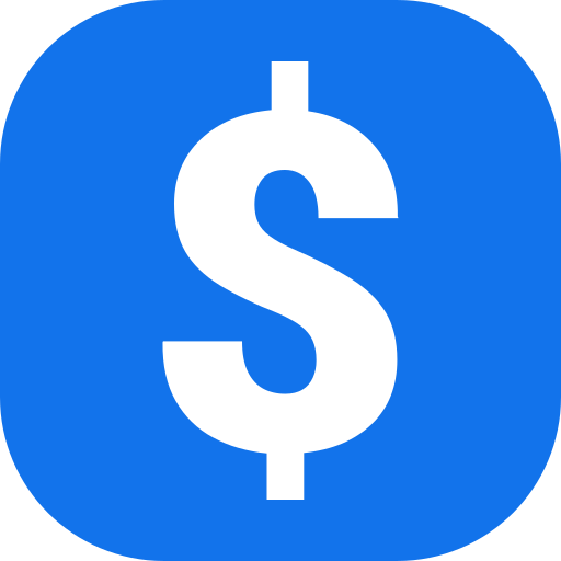 Blue icon with a white dollar sign in the center.