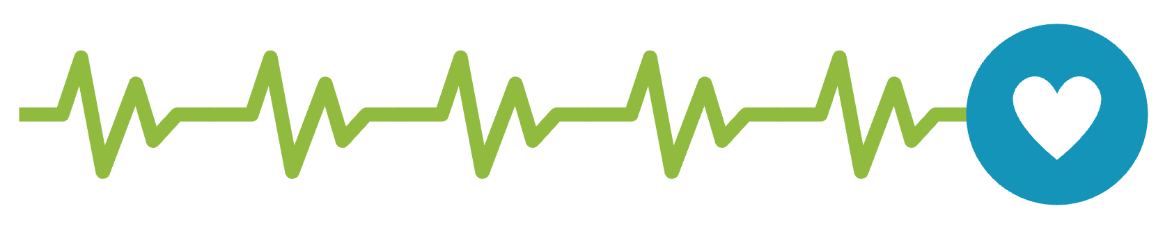 A green heart rate monitor line leading to a blue circle with a white heart inside.