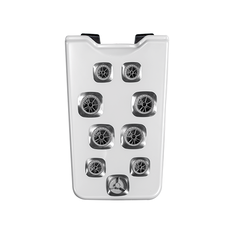 White device with multiple circular openings and a control knob at the bottom.