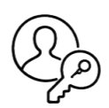 Outline of a person with a key and a speech bubble.
