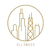 Line drawing of the Chicago skyline with the word 'ILLINOIS' underneath.