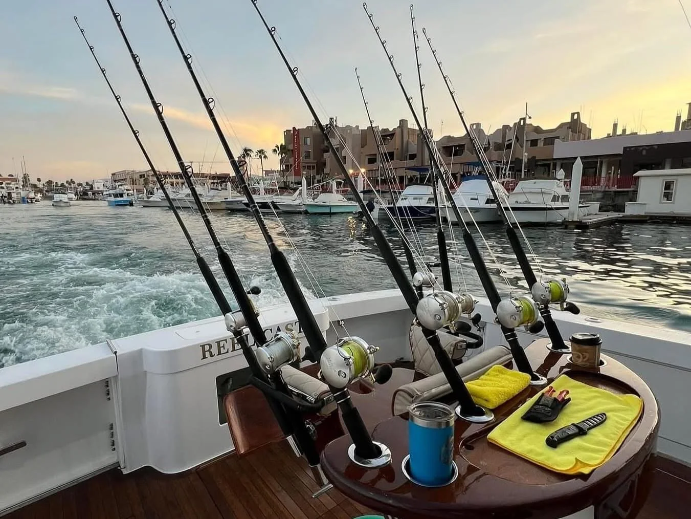 Rod and reels ready for deep sea fishing in Cabo San Lucas
