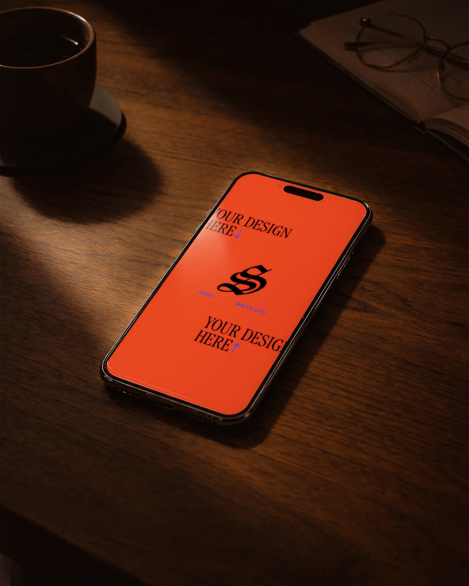 Moody iPhone on Walnut Table