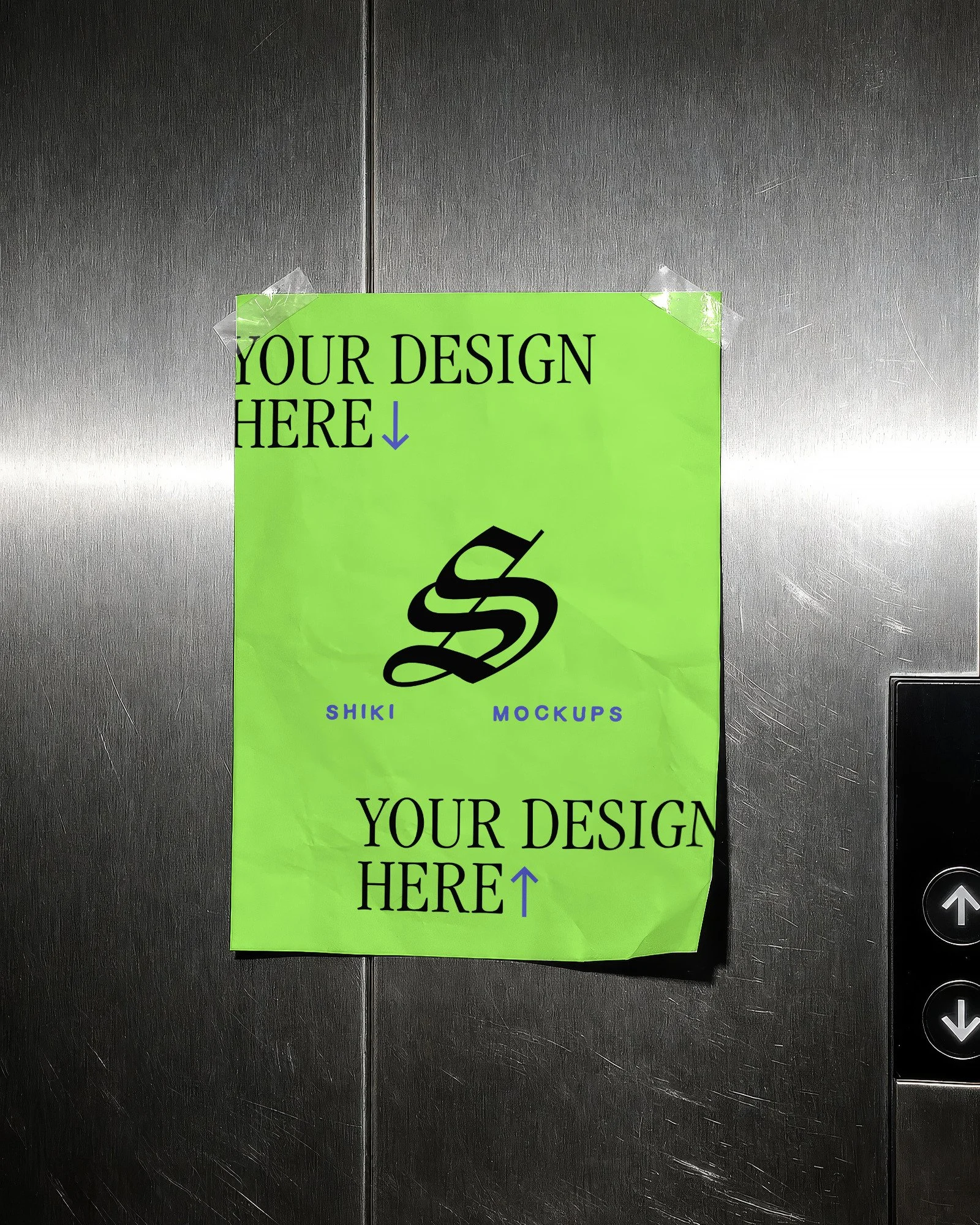 Crinkled Poster DIN A on Lift Door