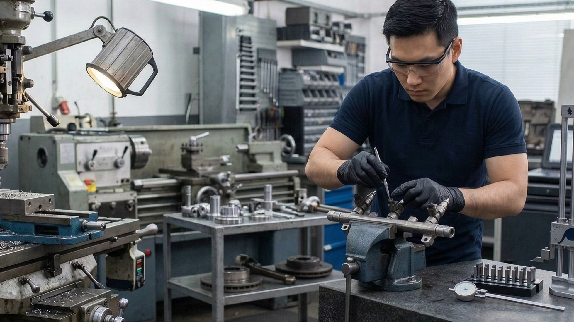 A person working with black nitrile gloves that are disposable