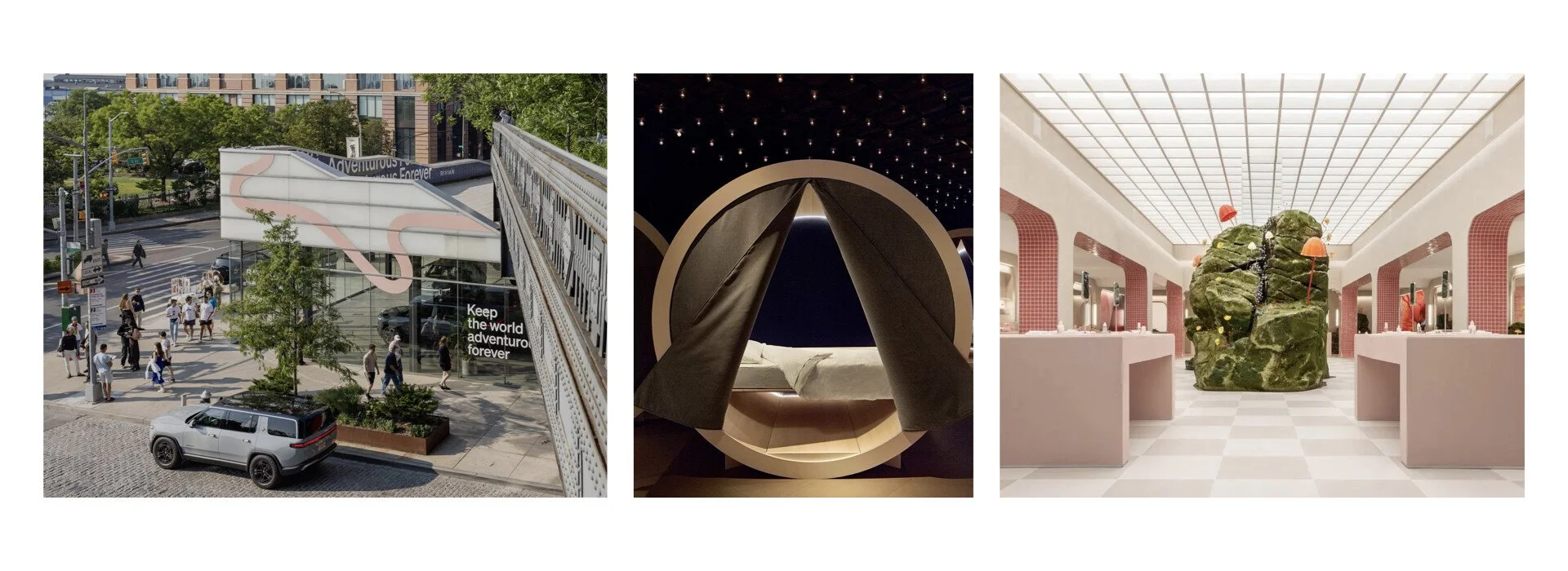 Rivian, Casper, and Glossier experiential retail establishments