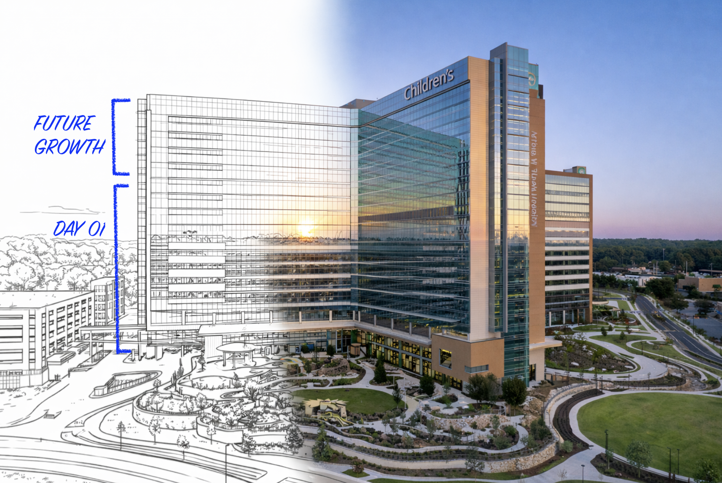 Arthur M. Blank Hospital (Children's) showing space for future growth