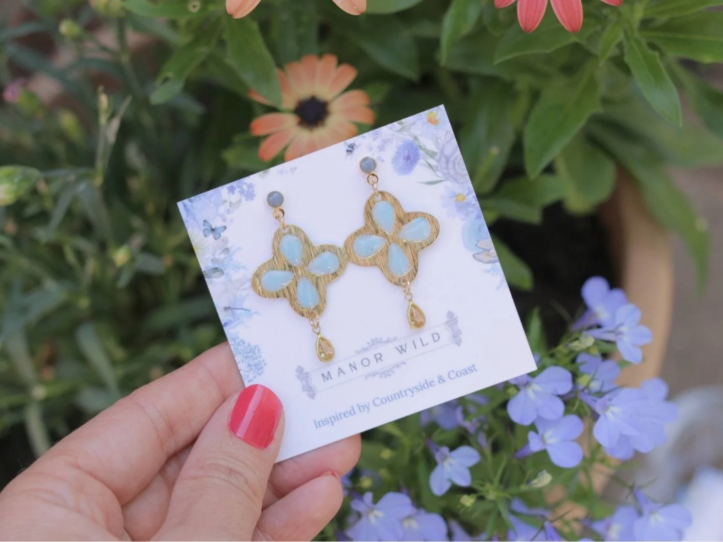 Light Blue Bloom Flower Earrings