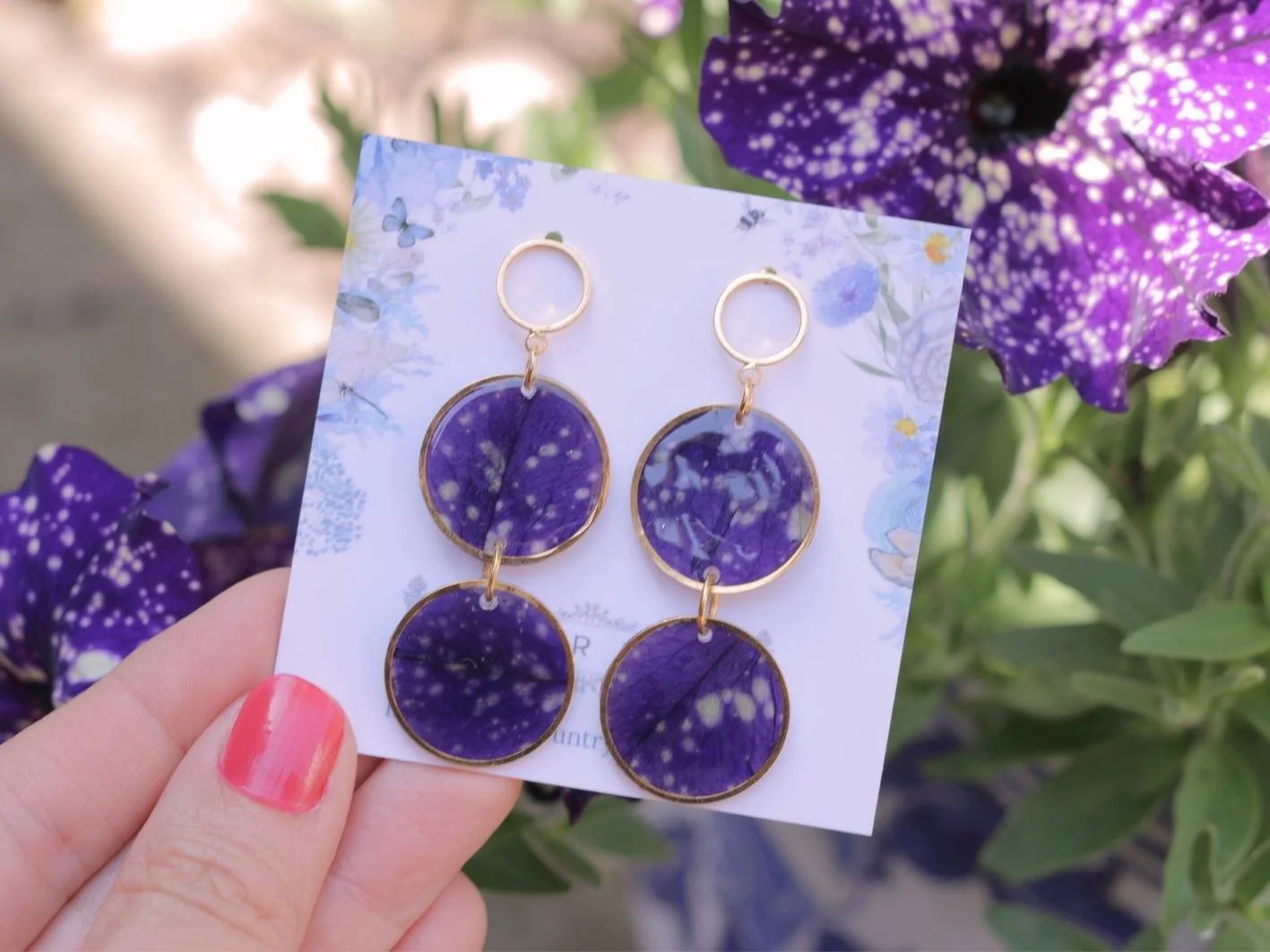 Starry Night Petunia Double Disc Earrings