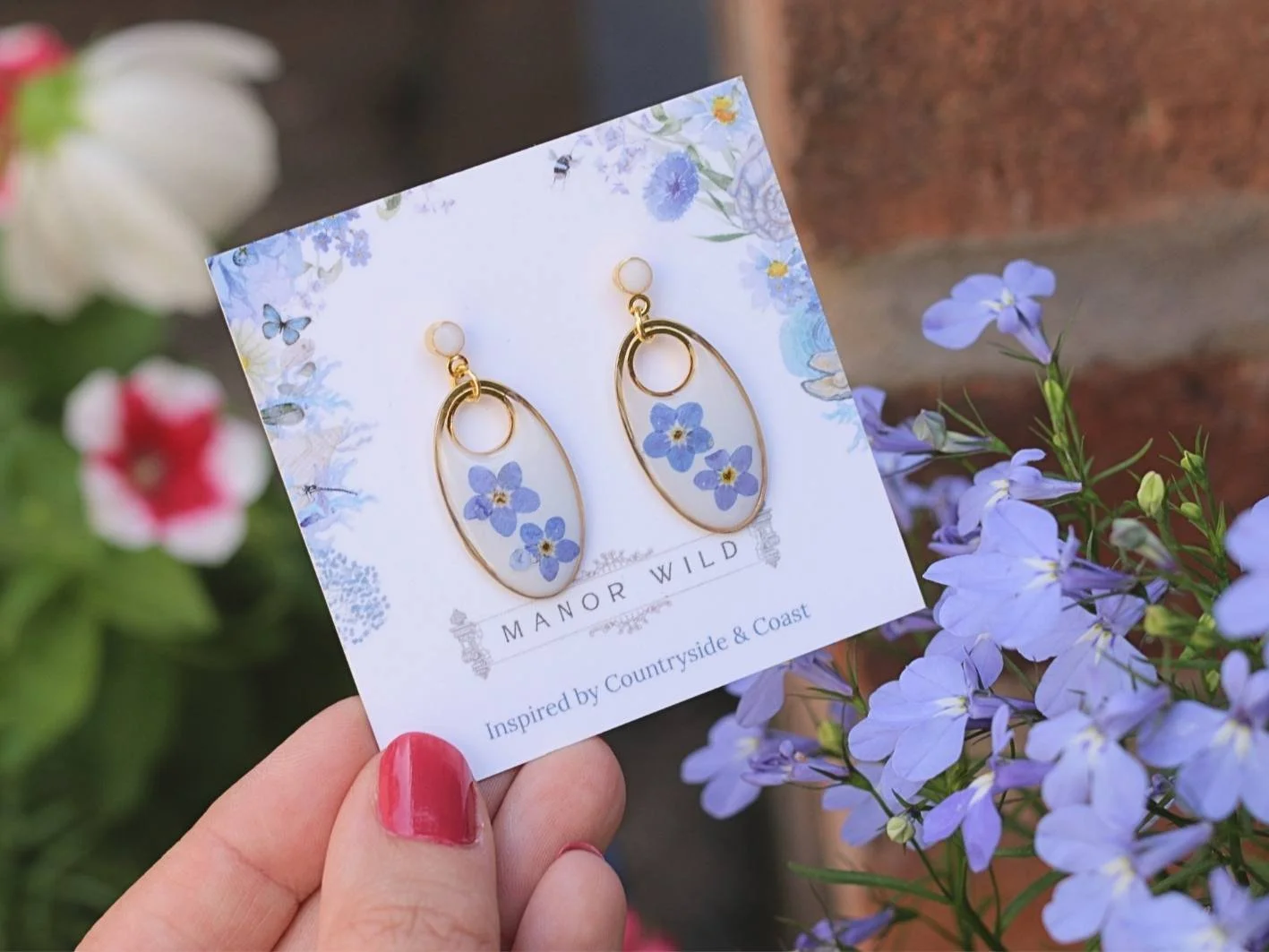 Forget Me Not Oval Drop Earrings