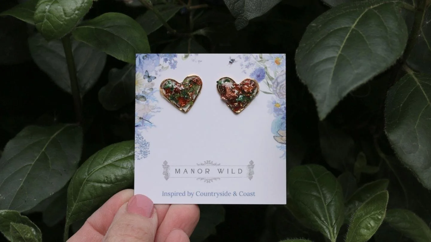 Copper Leaf Heart Stud Earrings