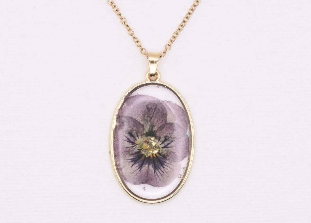 Pressed Pansy Pendant Necklace