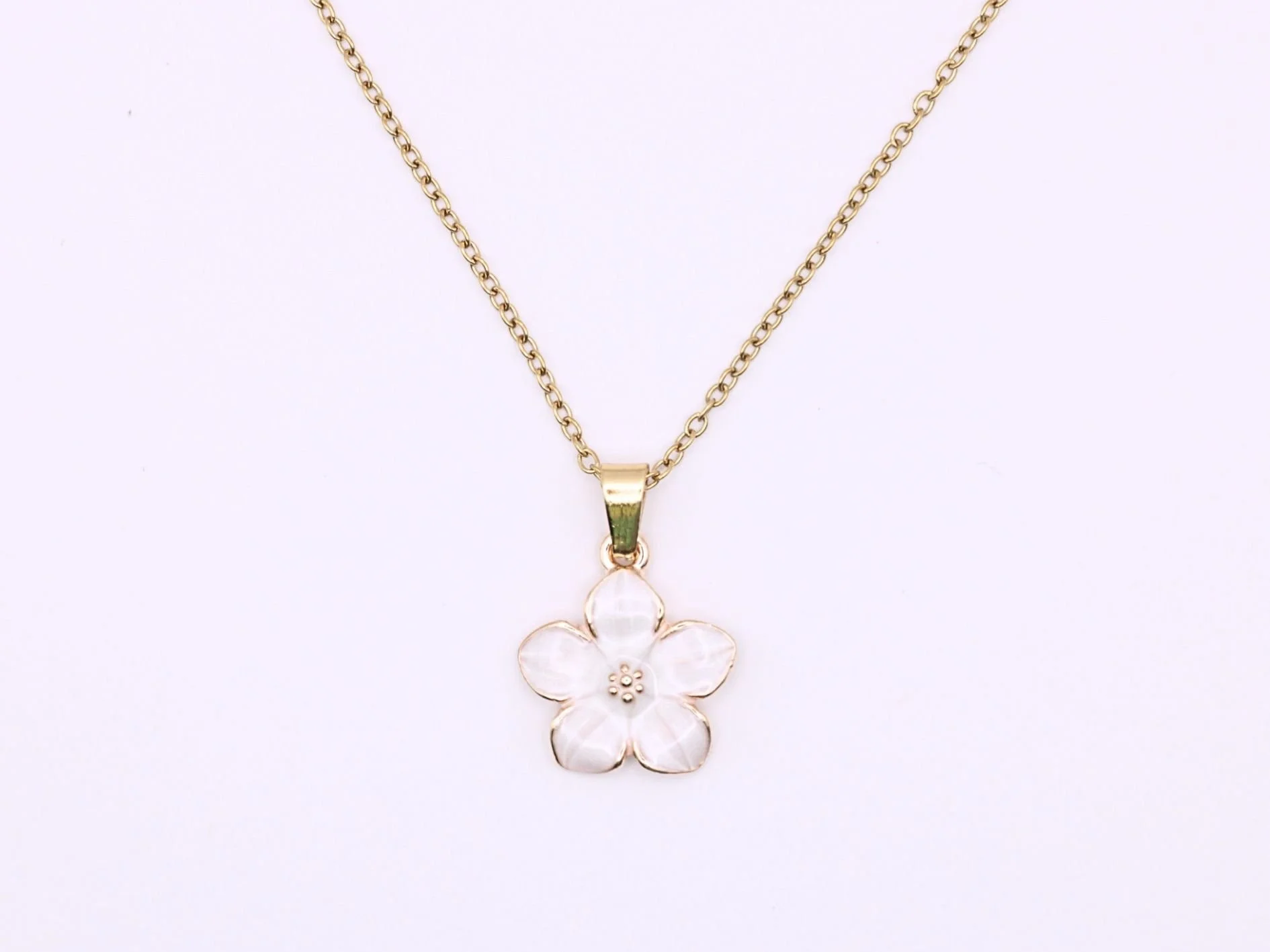 Enamel White Forget Me Not Pendant Necklace