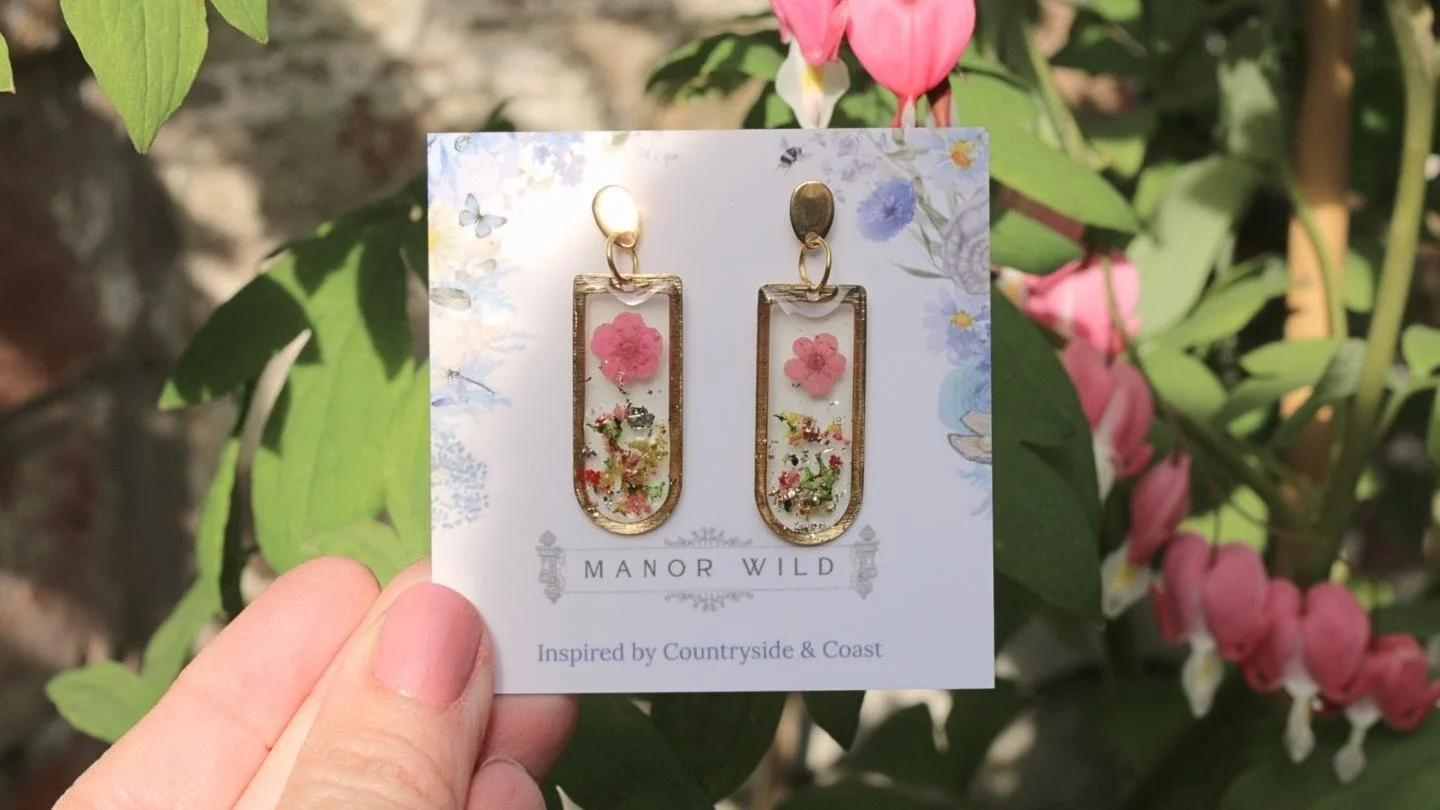 Pink Dried Flower Long Drop Earrings