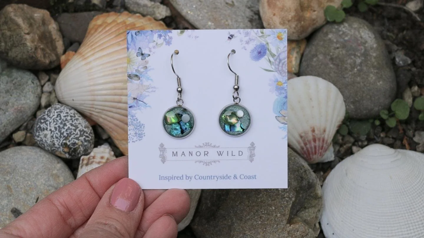 Aqua Abalone Drop Earrings