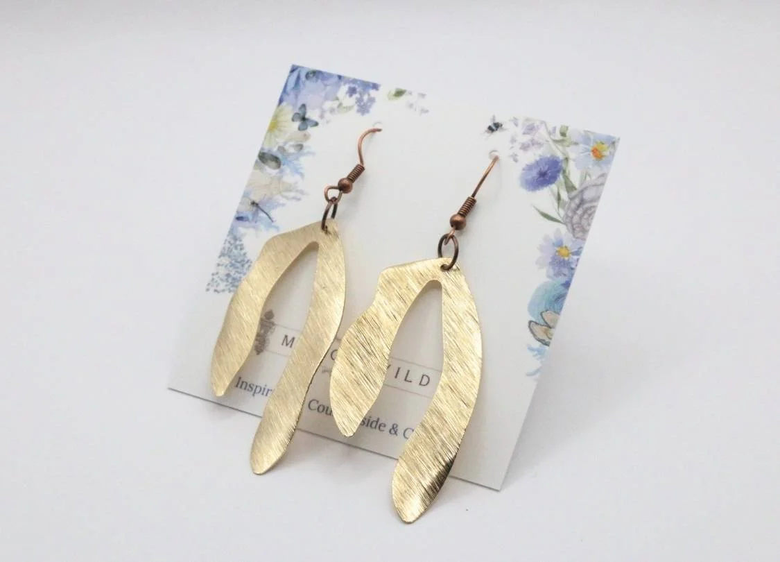 Brushed Brass Sycamore Tree Seed Drop Earrings