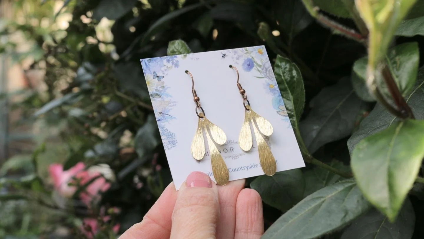 Brushed Brass Botanical Drop Earrings