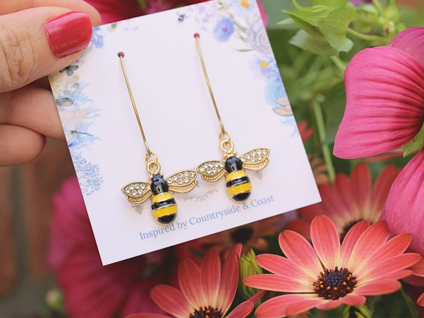Enamel Sparkle Bee Drop Earring
