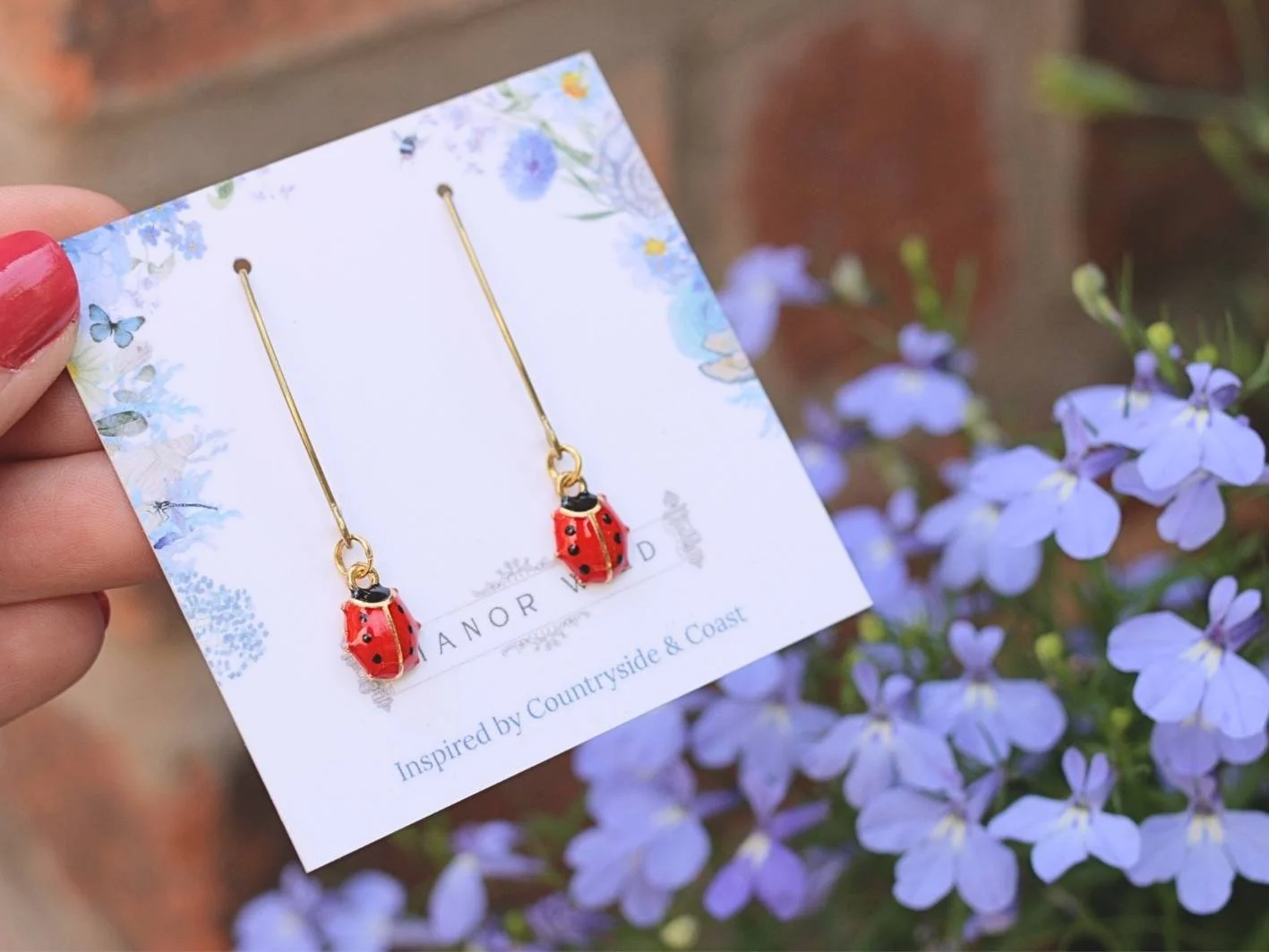 Enamel Ladybird Drop Earrings