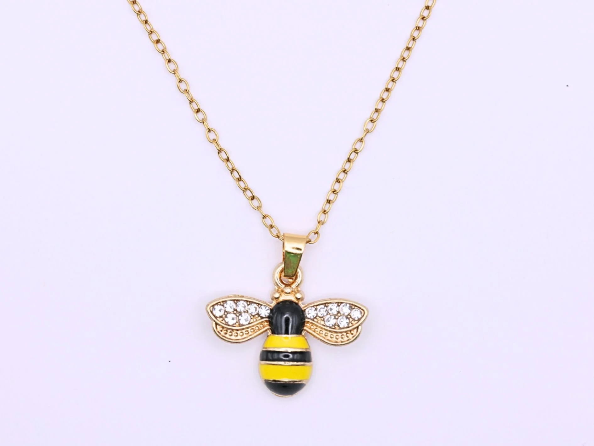 Enamel Sparkle Bee Pendant Necklace