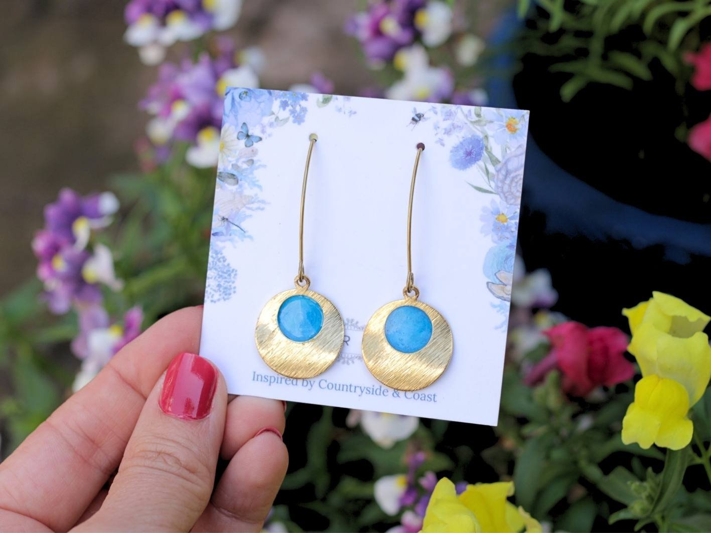 Deep Blue Circle Drop Earrings