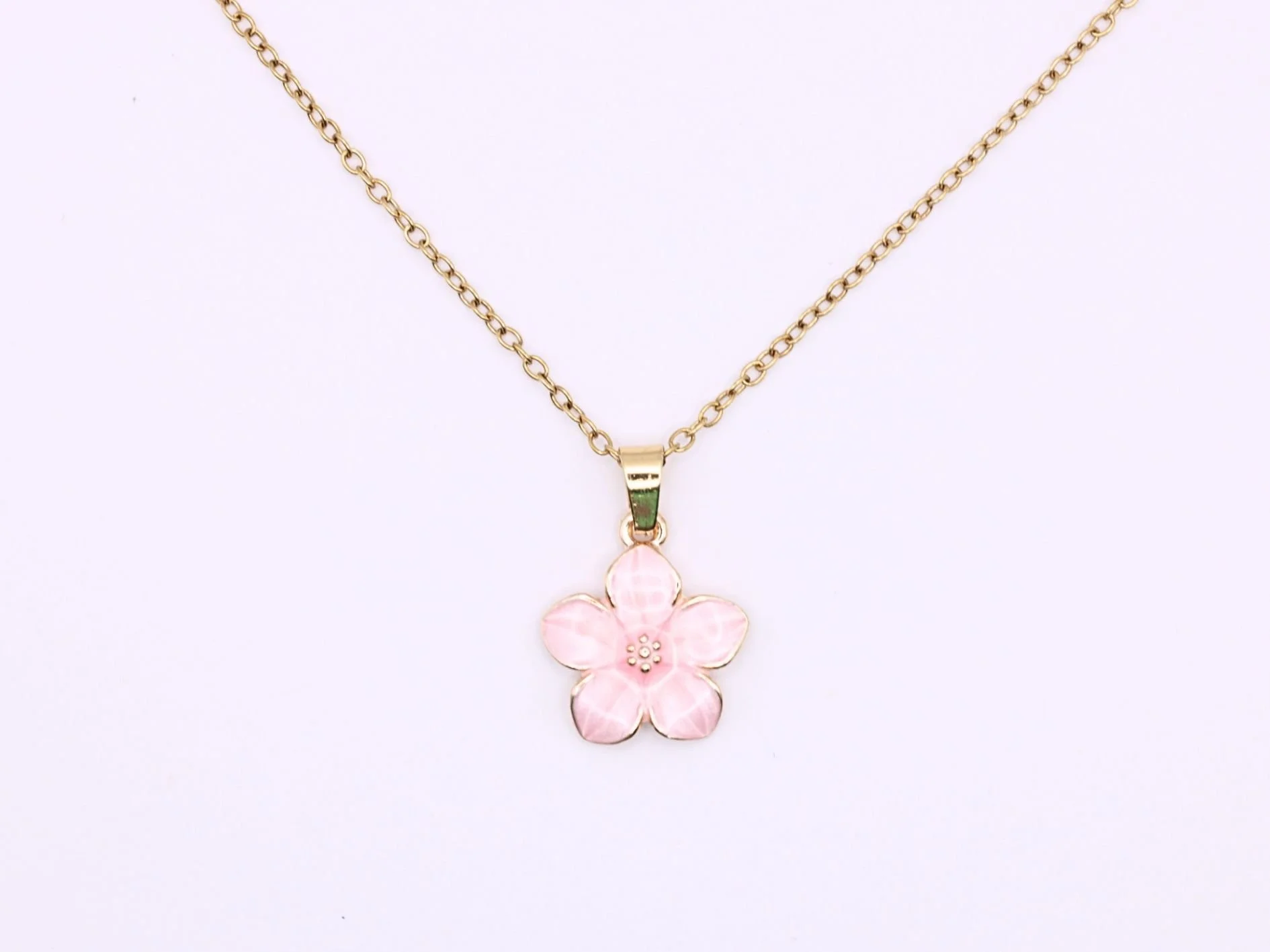 Enamel Pink Forget Me Not Pendant Necklace