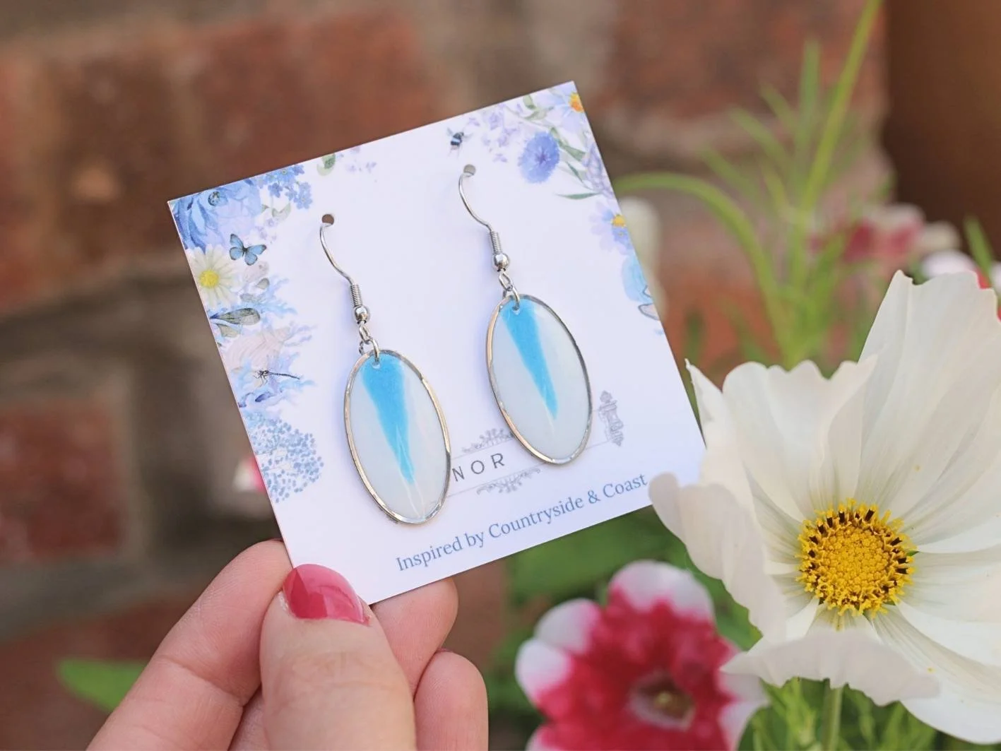 Parting Waves Oval Earrings