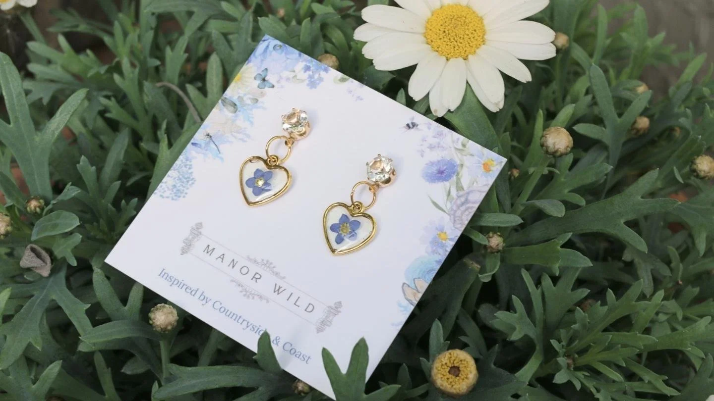 Forget-Me-Not Heart Drop Earrings