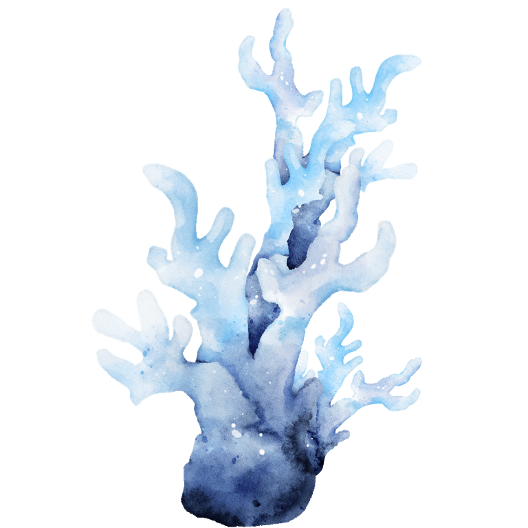 Watercolor painting of a blue coral branch.