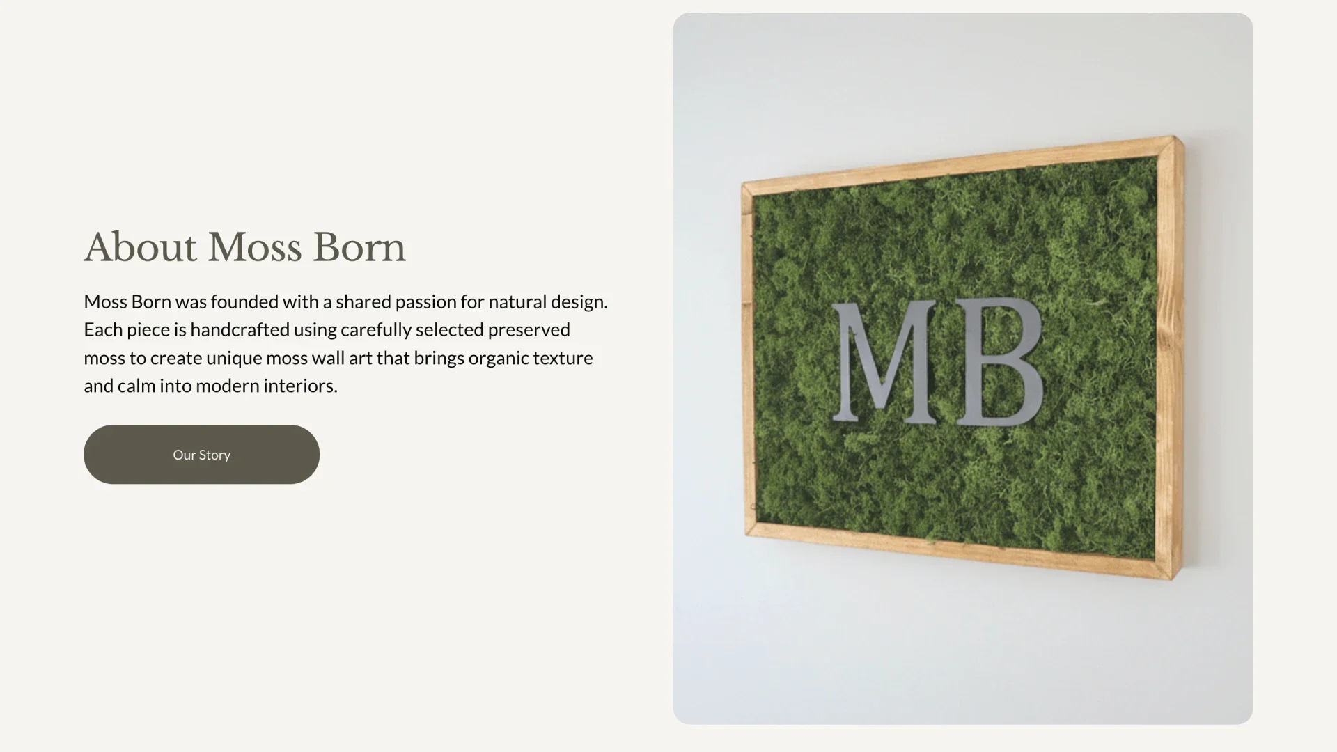 Moss Born preserved moss art homepage design by Roamwild Studio