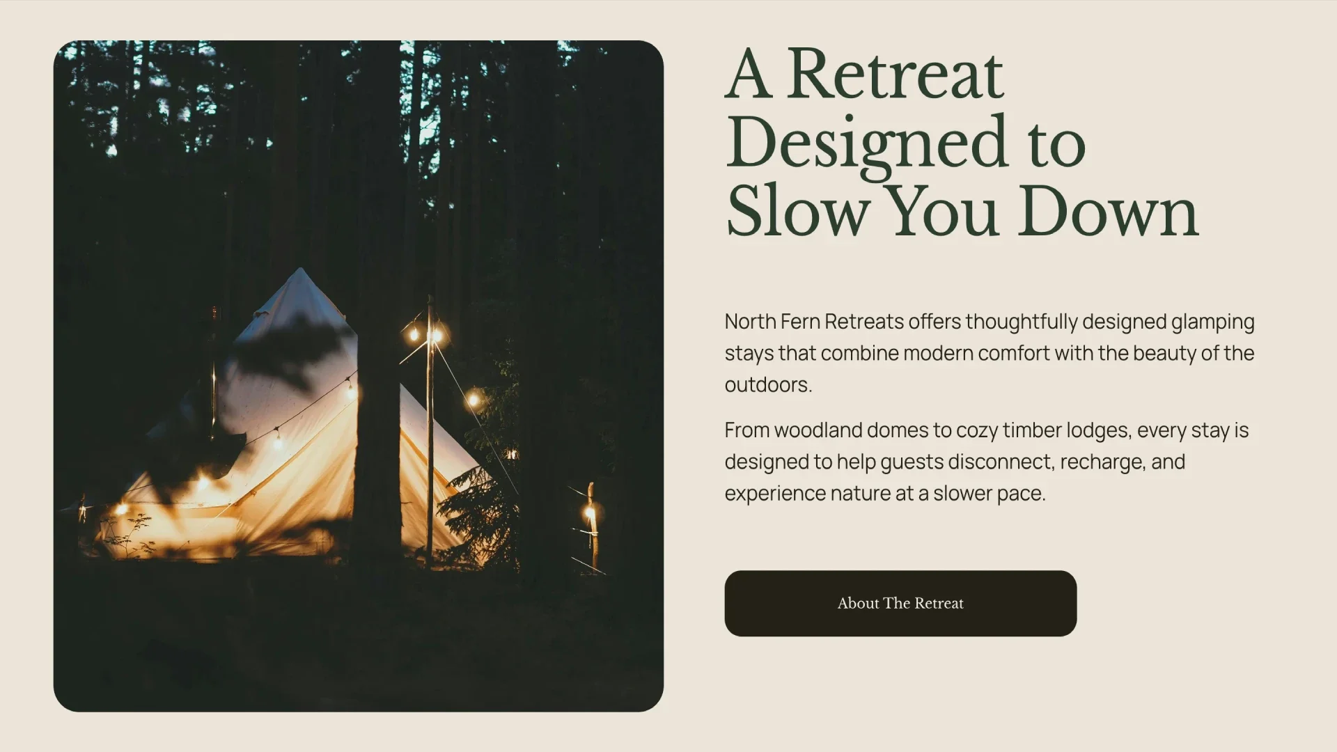 North Fern retreats homepage design by Roamwild Studio